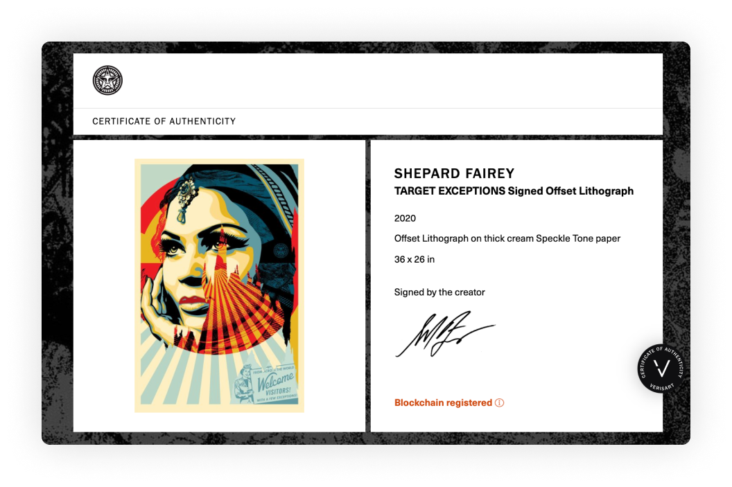 A-Verisart-Certificate-of-Authenticity.-Shepard-Fairey-TARGET-EXCEPTIONS-Signed-Offset-Lithograph-2020.-Signed-by-the-creator.-Source:andnbspverisart.com