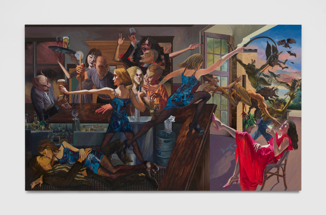 About the Artwork Justin John Greene  the Tap Room, 2022  Oil on Linen  72 X 120 in 182.9 X 304.8 Cm  by Justin John Greene
