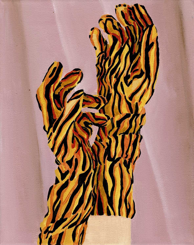 About the Artwork Romane De Watteville. Girl in Fire, 2019, Acrylic on Canvas, Cm. 30 X 24   by Romane de Watteville