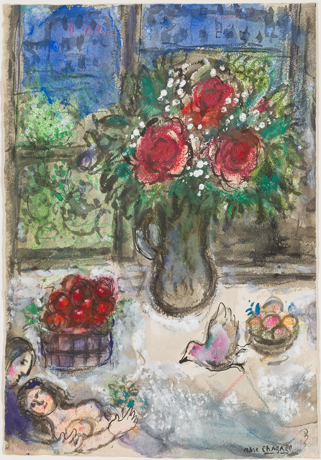 About the Artwork 30169 Chagall Idylle Aux Fleurs Et Fruits Devant La Fenetre a Paris  by Marc Chagall