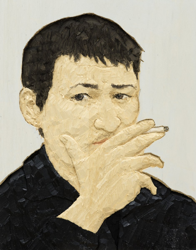 About the Artwork Stephan Balkenhol. R. W. Fassbinder, 2021 Wawa wood 76 × 60 × 3 cm  by Stephan Balkenhol