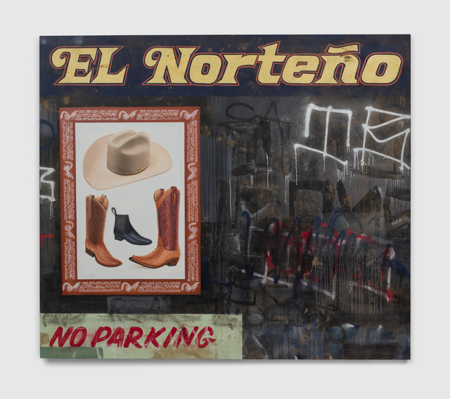 About the Artwork Alfonso Gonzalez Jr.  El Norteño, 2022  Oil, Enamel, Gel Medium, Latex and Dirt, on Canvas  84 X 98.125 in 213.4 X 249.2 Cm  by Alfonso Gonzalez Jr.