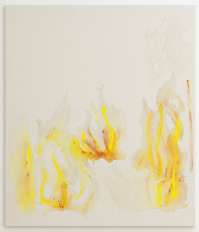 About the Artwork Helene Appel. Ohne Titel (Wasser/Flammen), 2019 Acrylic and water colour on cotton 100 × 95 cm  by Helene Appel