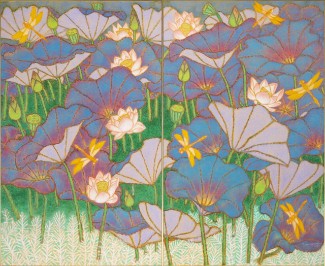 About the Artwork A. Ramachandran. Lotus Pond With Silver Grass. 2020  by A. Ramachandran
