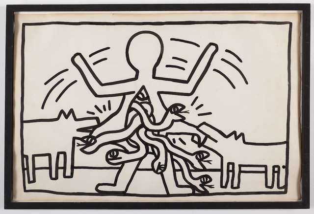 About the Artwork Keith Haring. Untitled, 1980. Ink on Paper. (57.8 X 88.9 Cm). (63.5 X 94 X 3.8 Cm) Framed  by Keith Haring