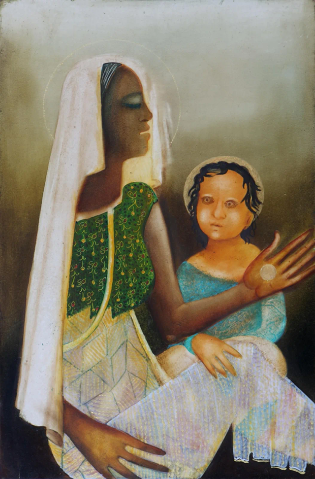About the Artwork Menon Ela Anjolie. Madona. Child Divine Mothers Series   Iii (mariam). 2014  by Anjolie Ela Menon