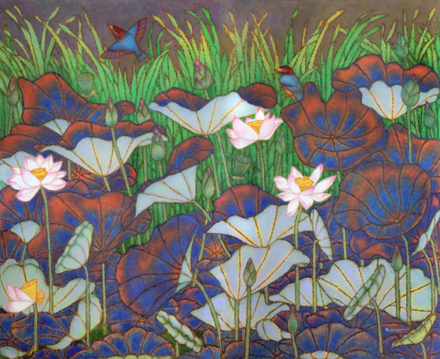 About the Artwork A. Ramachandran. Lotus Pond at Sunset. 2020  by A. Ramachandran
