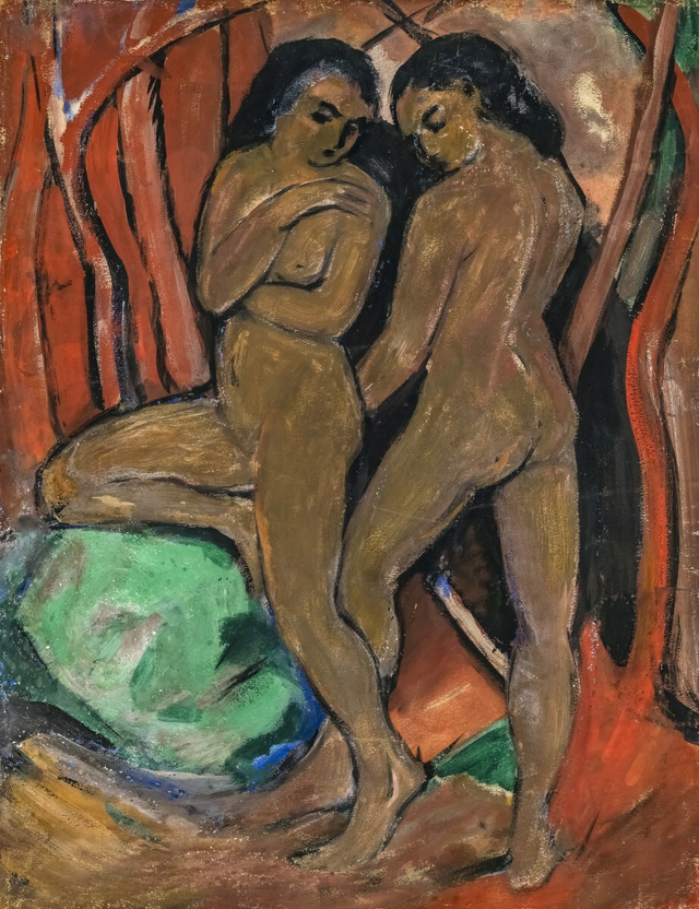 About the Artwork Marc Franz Two Standing Nudes With Green Rock, 1910 11  by Franz Marc